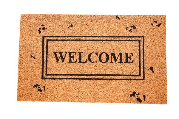UniqueMatz Natural Coconut Coir Door Mat Welcome Printed within box pattern Anti Skid PVC Backing for Indoor,Outdoor, Home and Office
