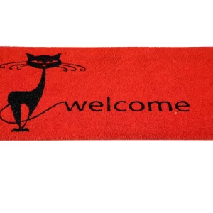UniqueMatz Welcome Printed (Red color) with Cat Design Entryway Natural Coir Doormat for Outdoor/Multipurpose use