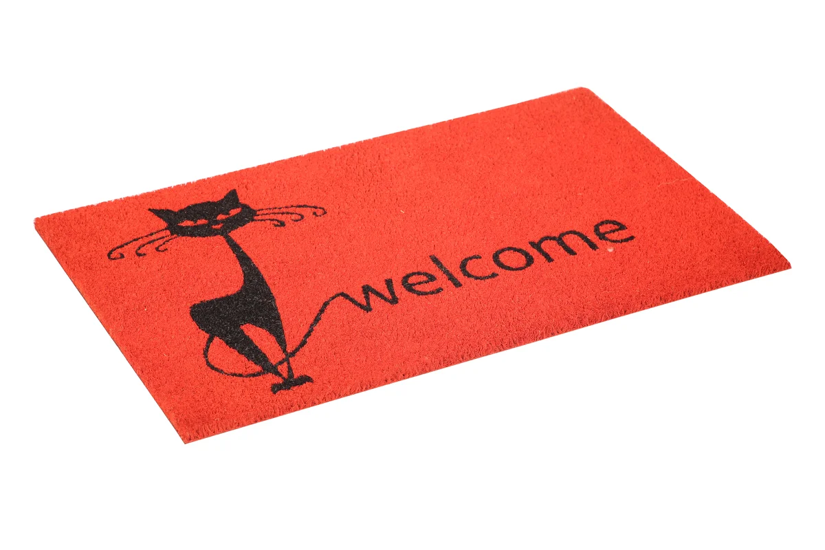 UniqueMatz Welcome Printed (Red color) with Cat Design Entryway Natural Coir Doormat for Outdoor/Multipurpose use - Image 3