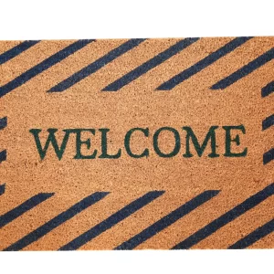 UniqueMatz Natural Coconut Coir Welcome Printed Door Mat with cross line orientation Anti Skid PVC Backing for Indoor,Outdoor, Home and Office