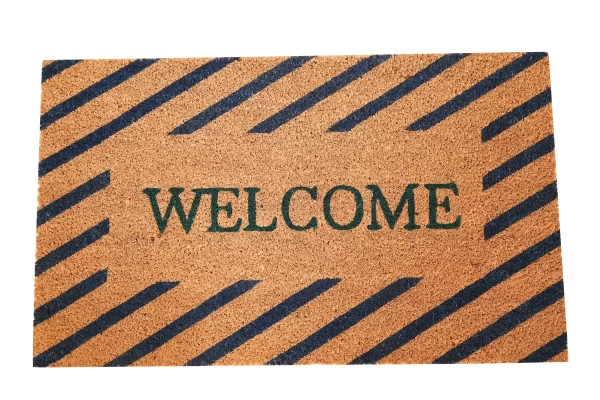 UniqueMatz Natural Coconut Coir Welcome Printed Door Mat with cross line orientation Anti Skid PVC Backing for Indoor,Outdoor, Home and Office