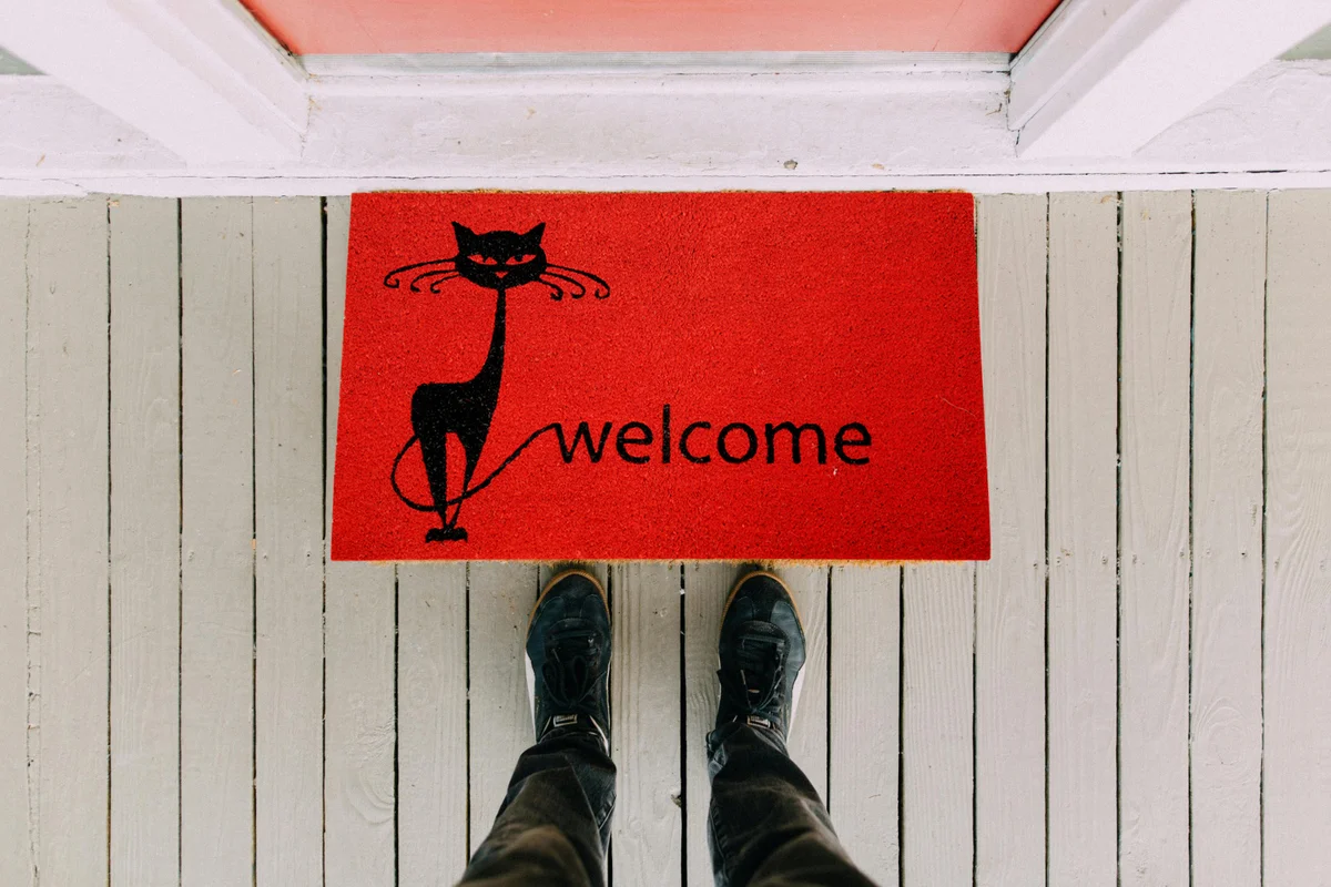 UniqueMatz Welcome Printed (Red color) with Cat Design Entryway Natural Coir Doormat for Outdoor/Multipurpose use - Image 2