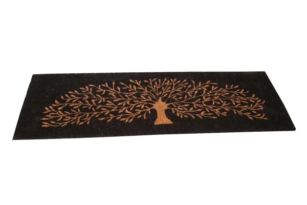 UniqueMatz Natural Coco Coir Yellow and Beige Tree Printed Anti-Slip Door Mat with Anti-Slip PVC Backing for Indoor, Outdoor, Patio, Home and Office